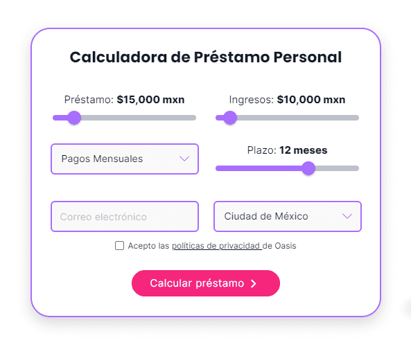 imagen de calculadora de préstamos de Oasis Financiero